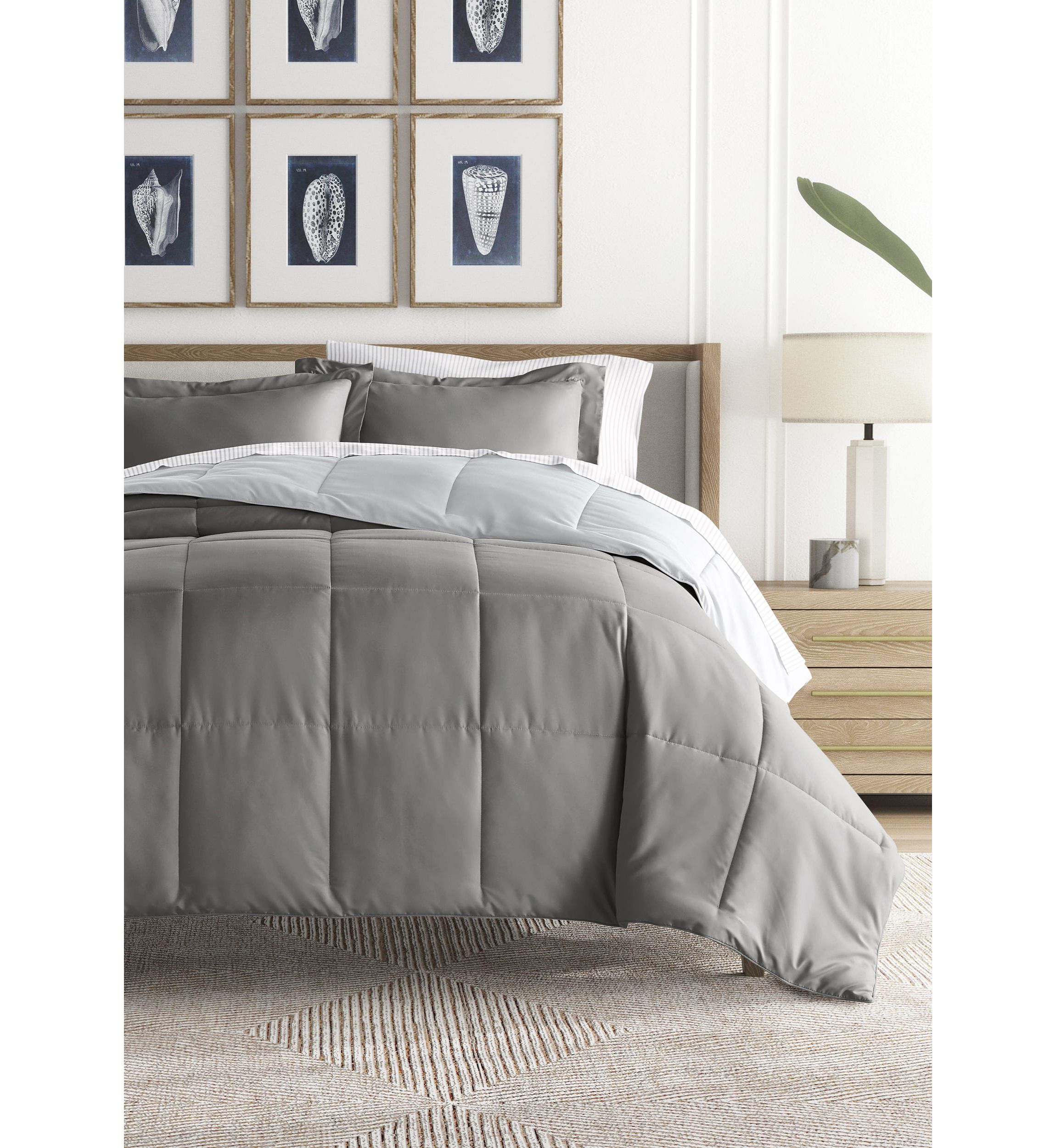Bedding Bundle, Reversible Microfiber Comforter Set and Patterned Sheet Set