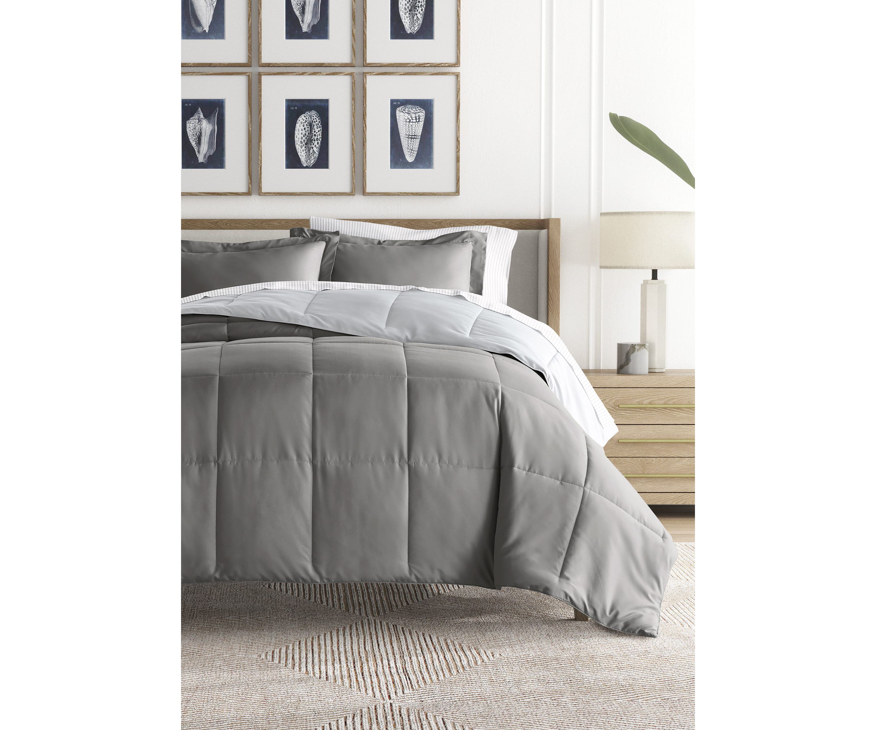 Bedding Bundle, Reversible Microfiber Comforter Set and Patterned Sheet Set