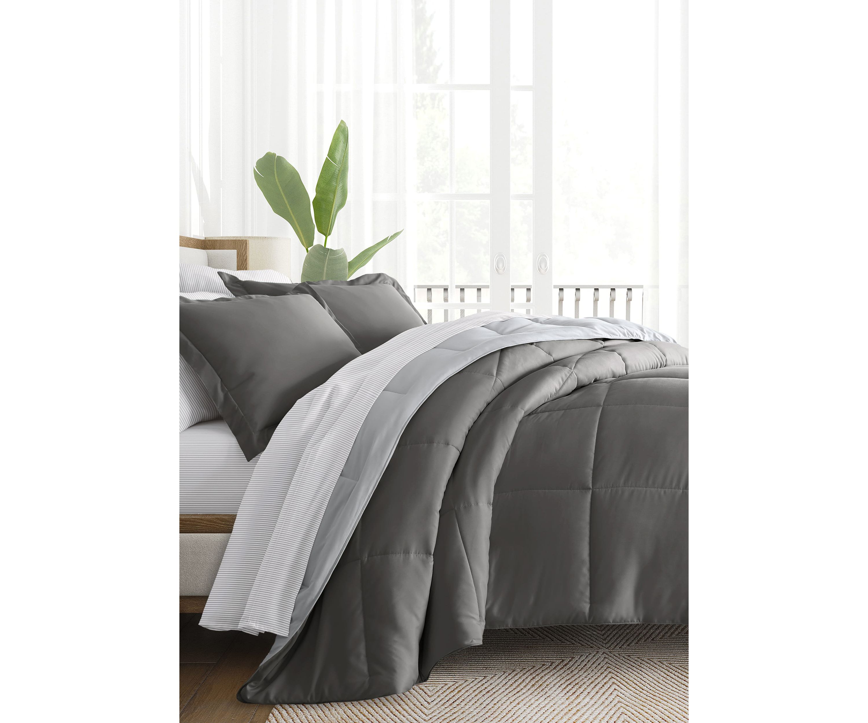 Bedding Bundle, Reversible Microfiber Comforter Set and Patterned Sheet Set