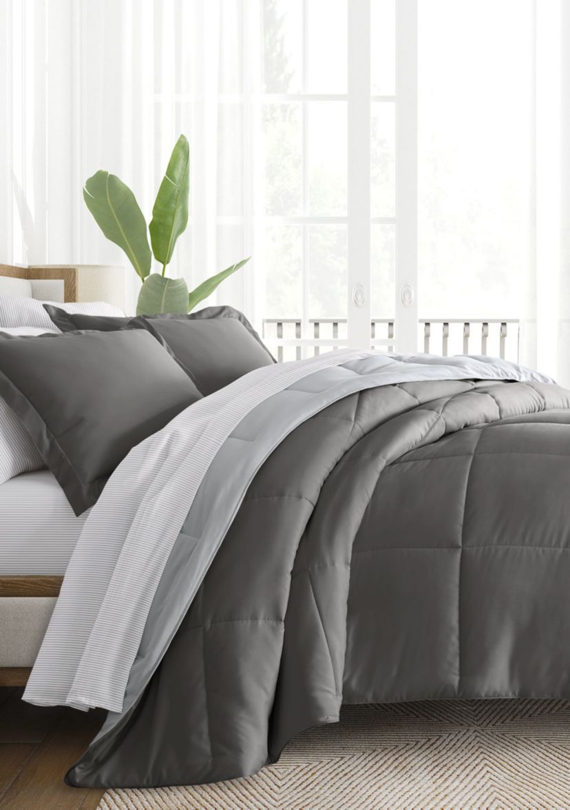 Bedding Bundle, Reversible Microfiber Comforter Set and Patterned Sheet Set
