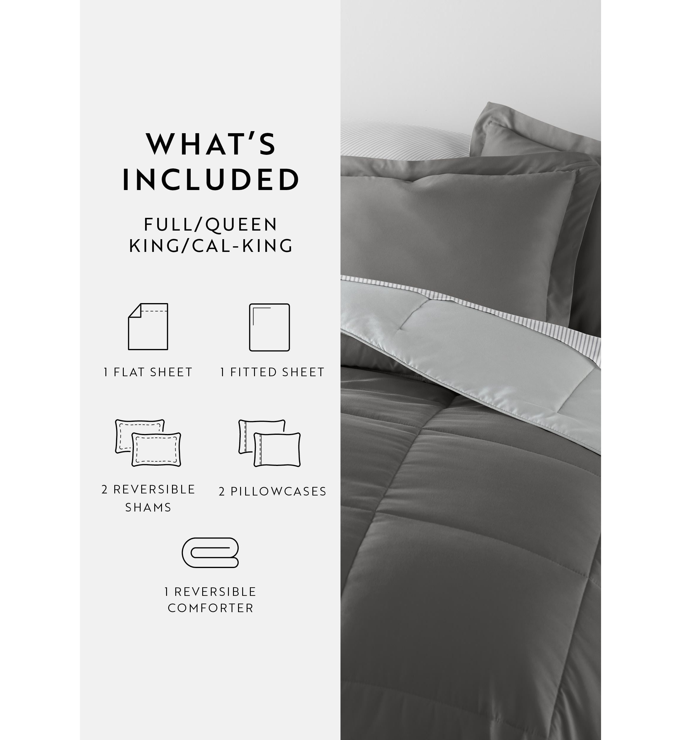 Bedding Bundle, Reversible Microfiber Comforter Set and Patterned Sheet Set