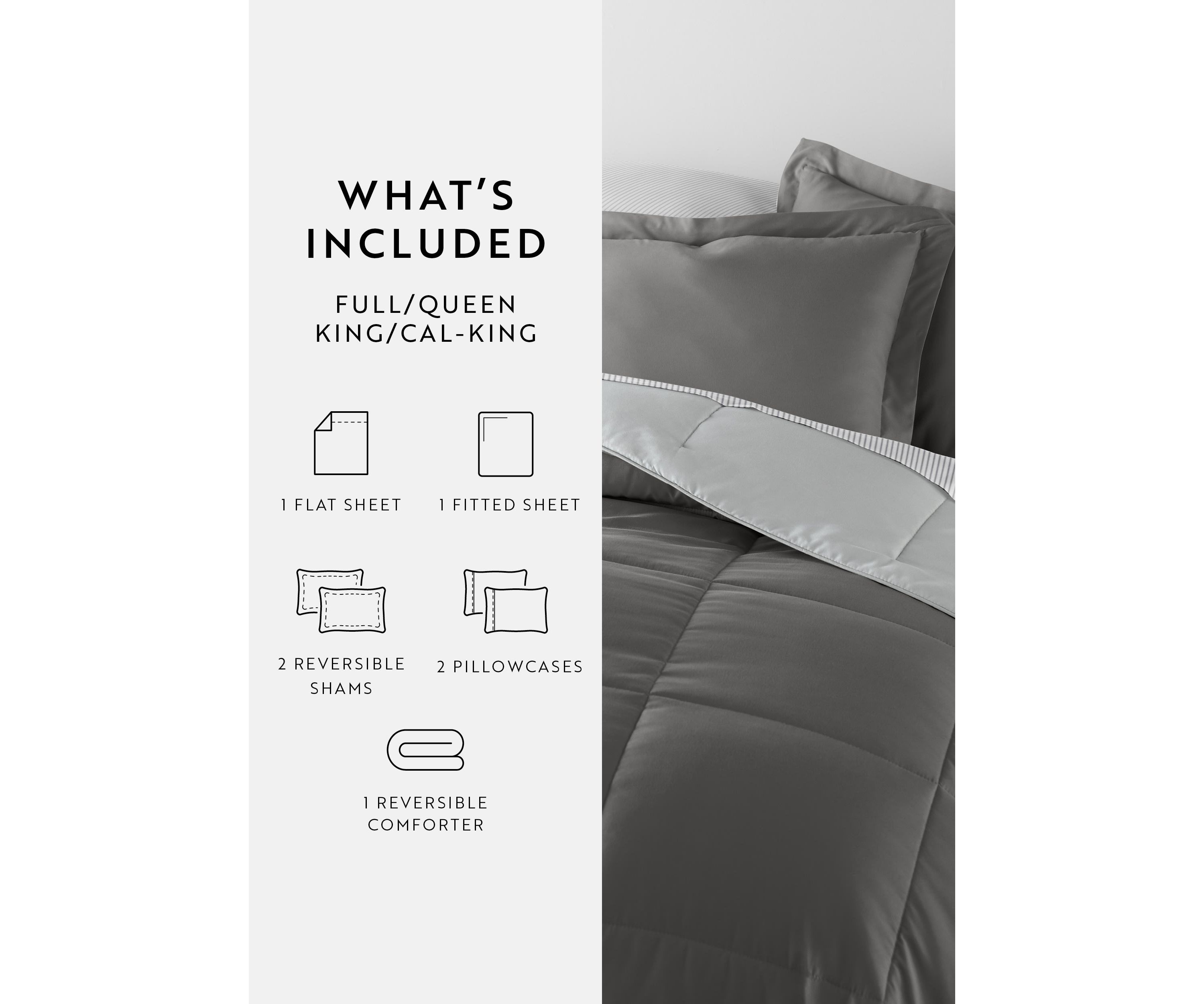 Bedding Bundle, Reversible Microfiber Comforter Set and Patterned Sheet Set