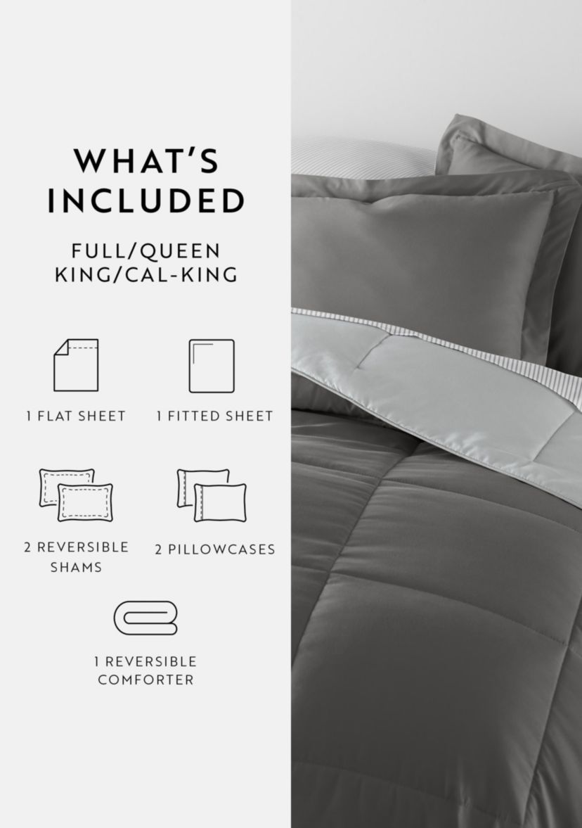 Bedding Bundle, Reversible Microfiber Comforter Set and Patterned Sheet Set