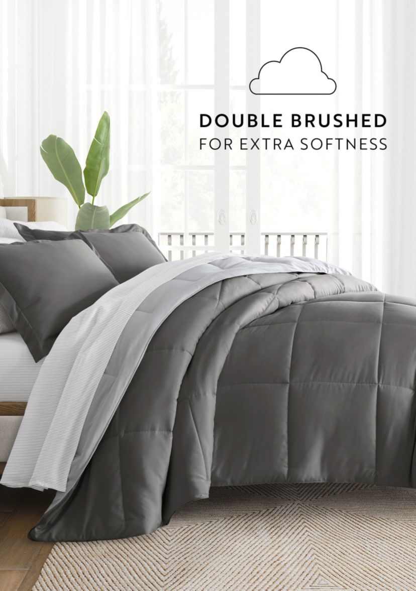 Bedding Bundle, Reversible Microfiber Comforter Set and Patterned Sheet Set