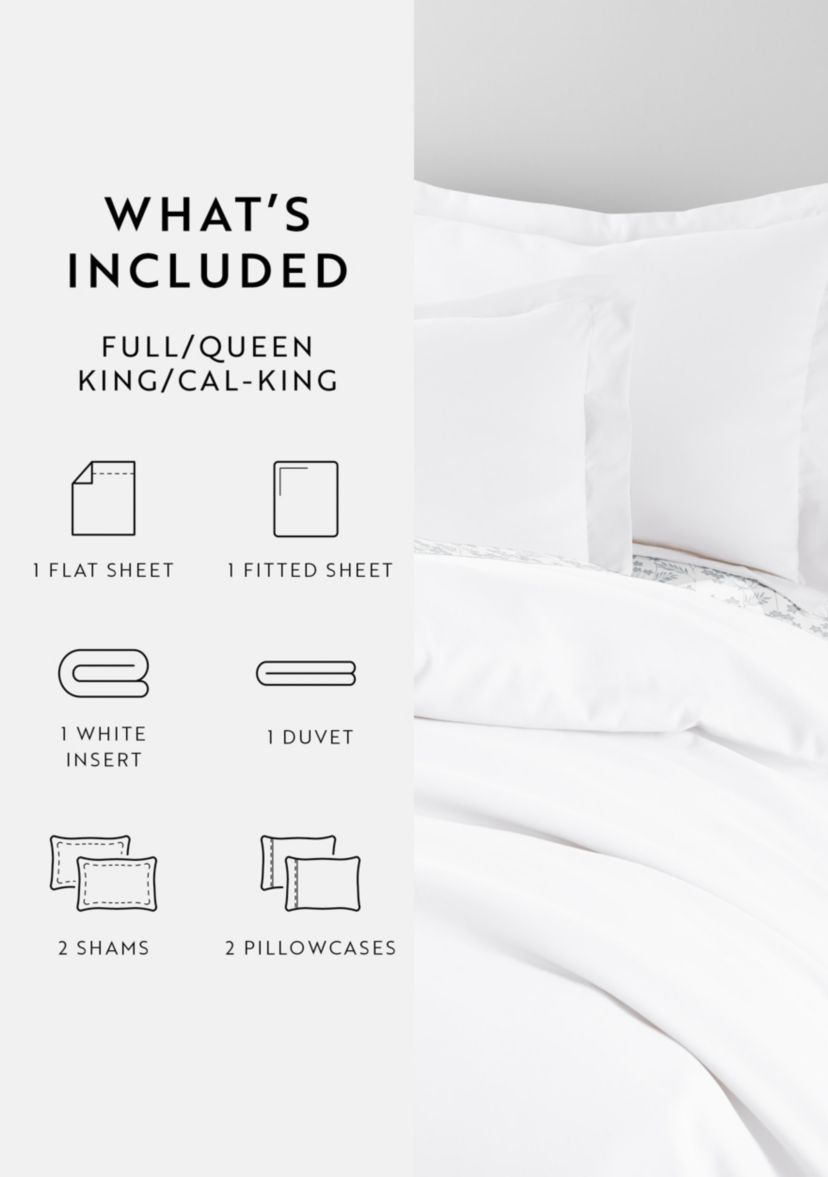 Bedding Bundle, Solid Duvet Cover Set, White Comforter and Patterned Sheet Set