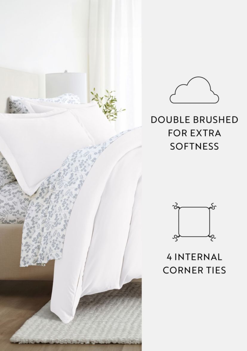 Bedding Bundle, Solid Duvet Cover Set, White Comforter and Patterned Sheet Set