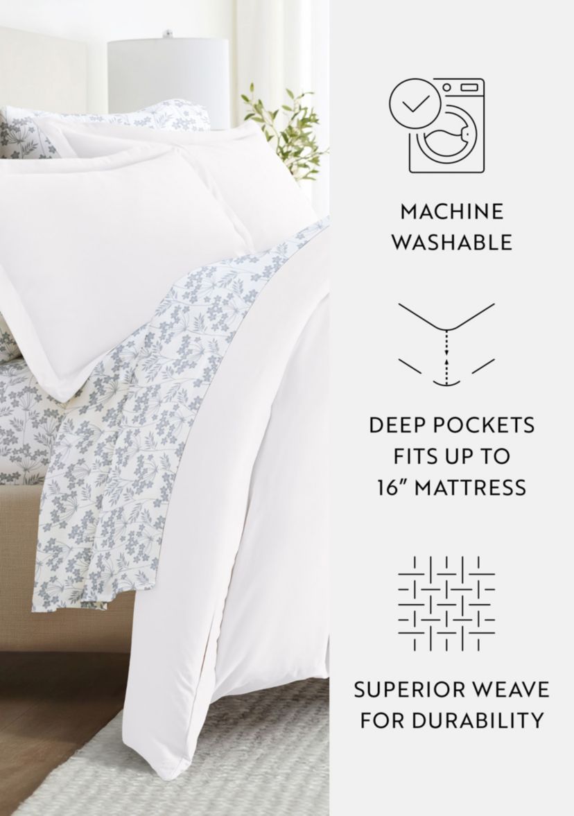 Bedding Bundle, Solid Duvet Cover Set, White Comforter and Patterned Sheet Set