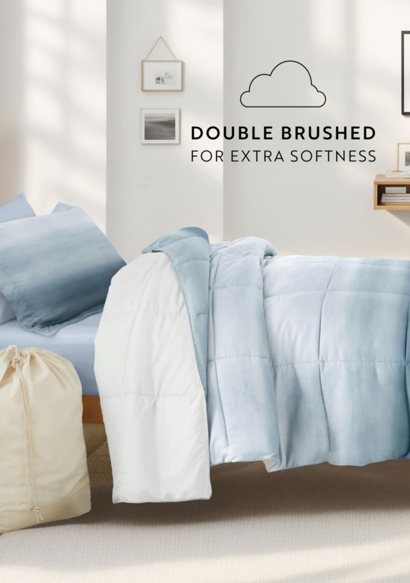 Campus Ready Dorm Bedding Bundle, Patterned Comforter Set, Solid Sheet Set, Pillows and Laundry Bag