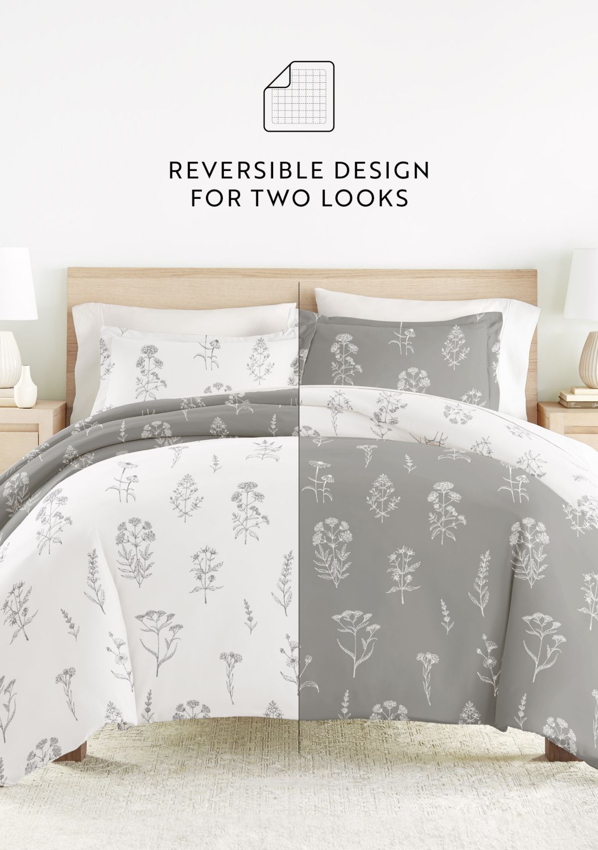 Bedding Bundle, Patterned Duvet Cover Set, White Comforter and Solid Sheet Set