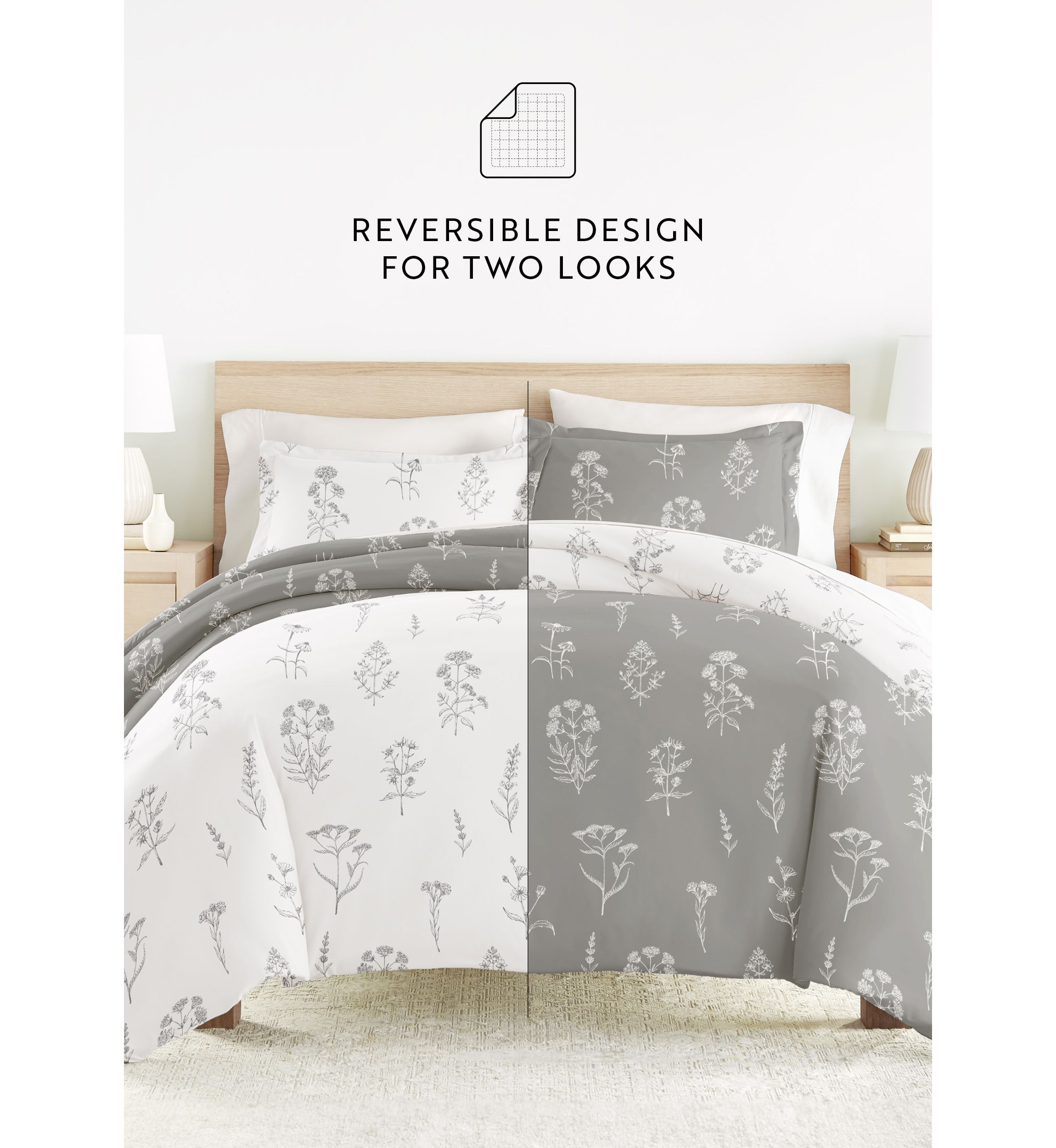 Bedding Bundle, Patterned Duvet Cover Set, White Comforter and Solid Sheet Set