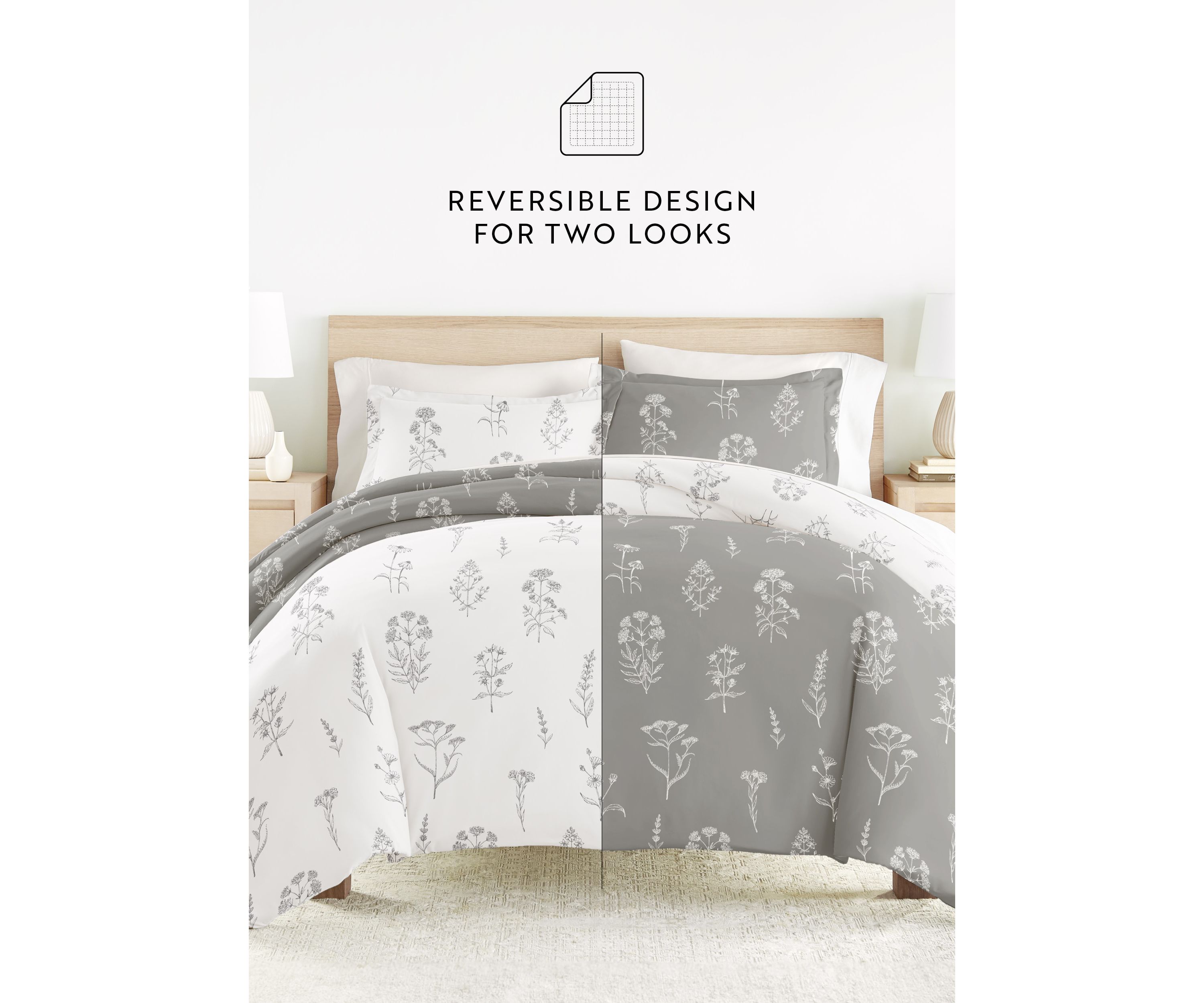 Bedding Bundle, Patterned Duvet Cover Set, White Comforter and Solid Sheet Set