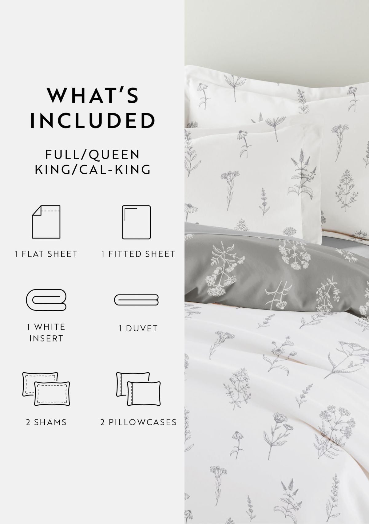 Bedding Bundle, Patterned Duvet Cover Set, White Comforter and Solid Sheet Set