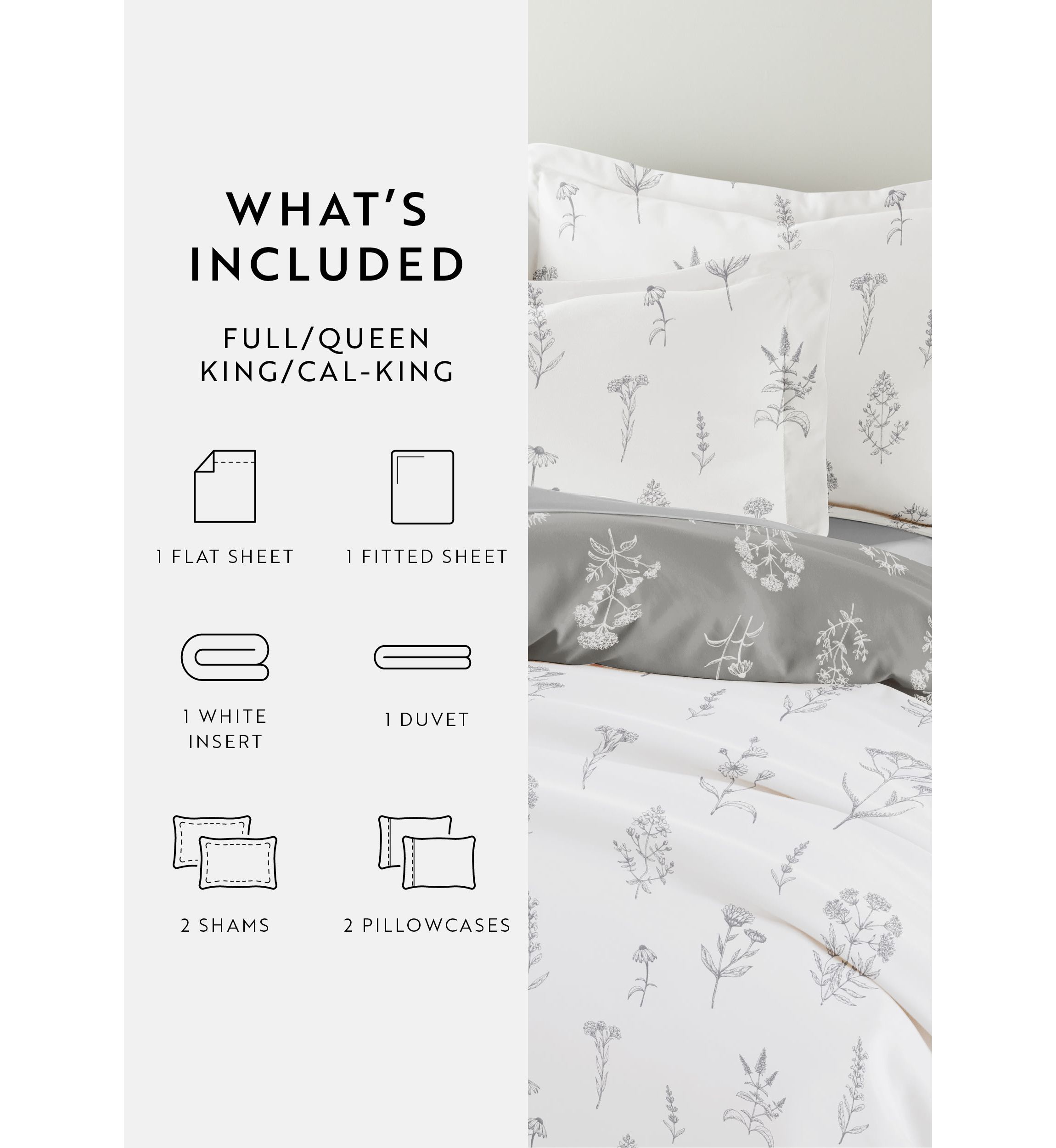 Bedding Bundle, Patterned Duvet Cover Set, White Comforter and Solid Sheet Set