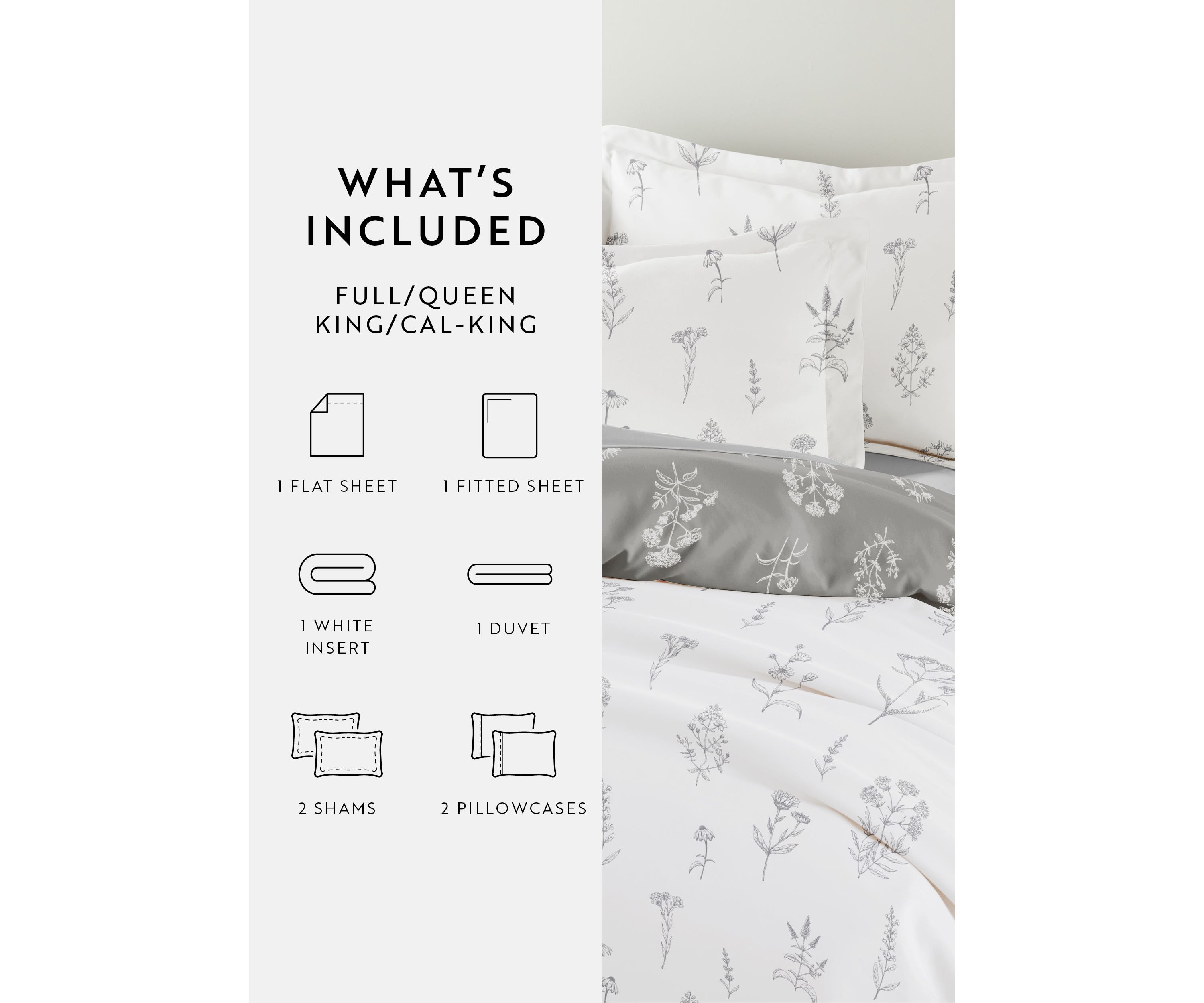 Bedding Bundle, Patterned Duvet Cover Set, White Comforter and Solid Sheet Set
