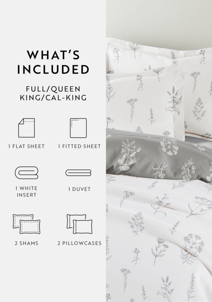 Bedding Bundle, Patterned Duvet Cover Set, White Comforter and Solid Sheet Set
