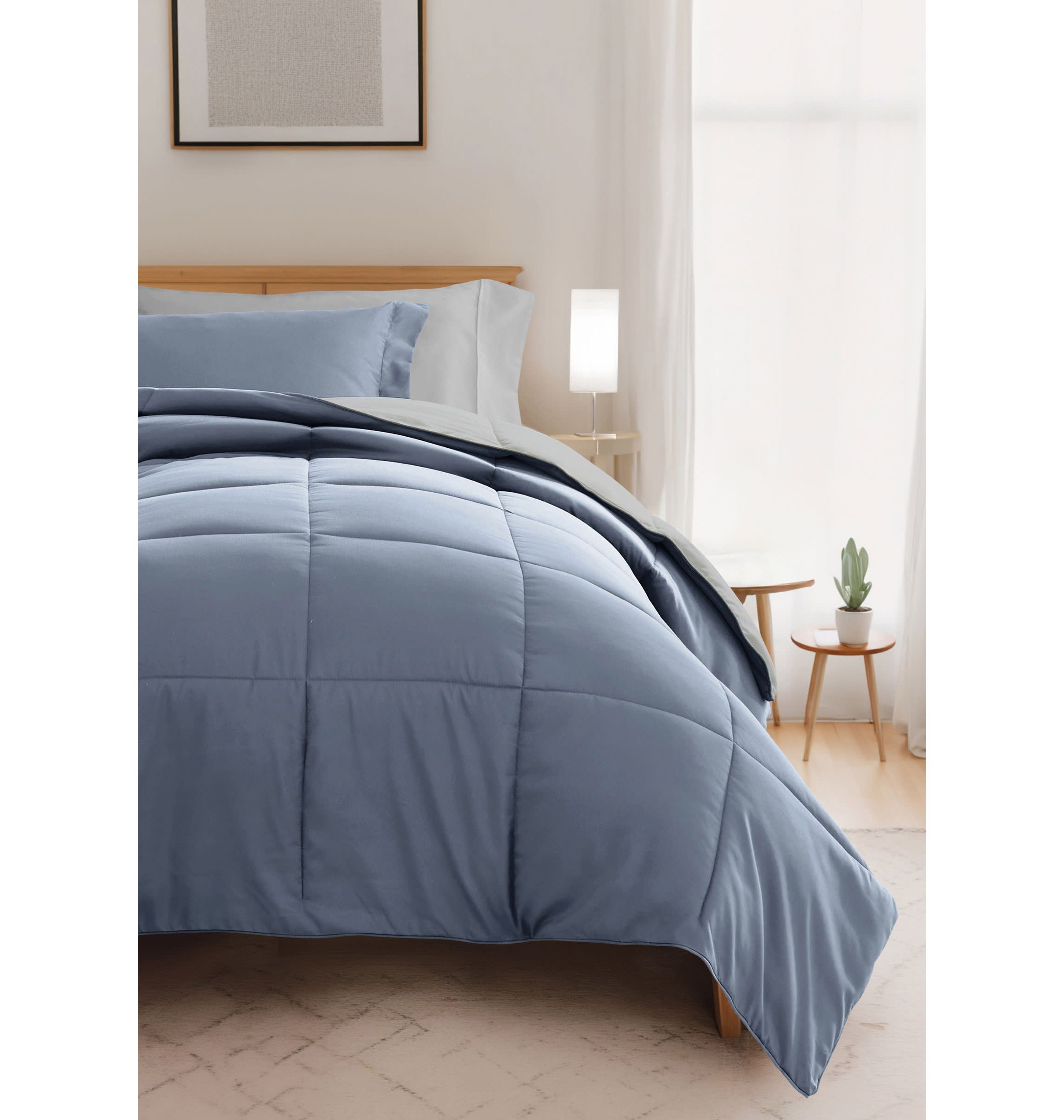 Ultimate College Essentials Bedding Bundle, Reversible Comforter Set, Patterned Sheet Set, Pillows and Laundry Bag