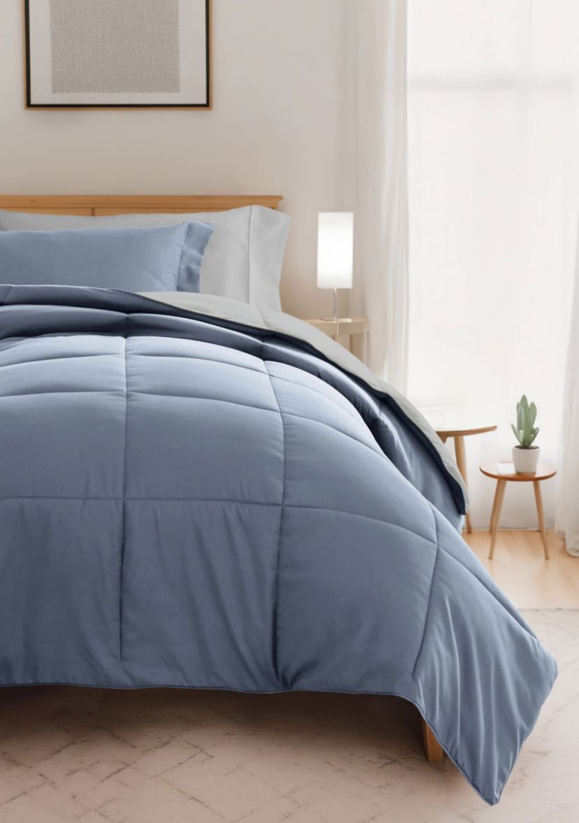 Ultimate College Essentials Bedding Bundle, Reversible Comforter Set, Patterned Sheet Set, Pillows and Laundry Bag