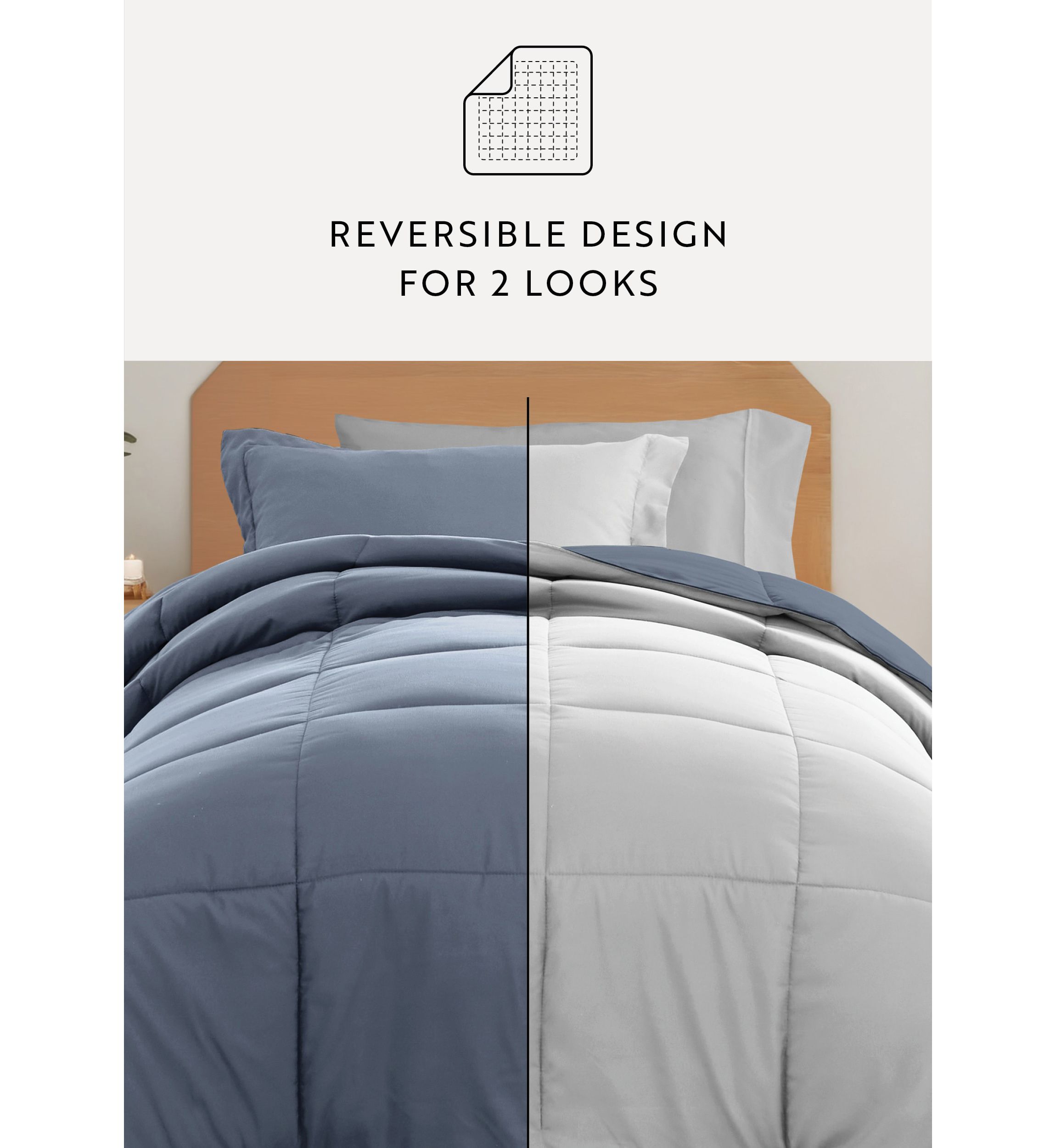 Ultimate College Essentials Bedding Bundle, Reversible Comforter Set, Patterned Sheet Set, Pillows and Laundry Bag