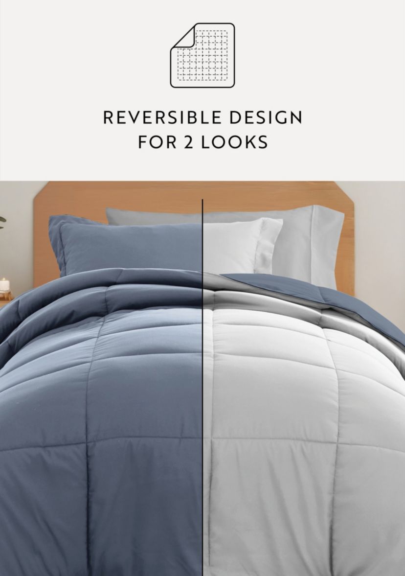 Ultimate College Essentials Bedding Bundle, Reversible Comforter Set, Patterned Sheet Set, Pillows and Laundry Bag