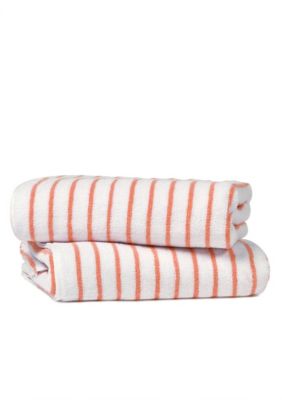 Luxury Inn 2-Pack 100% Cotton Coral Stripe Cabana Beach Towels