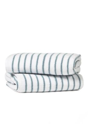 Luxury Inn 2-Pack 100% Cotton Coral Stripe Cabana Beach Towels, Light Blue