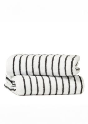 Luxury Inn 2-Pack 100% Cotton Coral Stripe Cabana Beach Towels, Gray