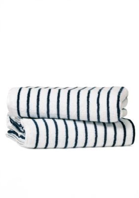 Luxury Inn 2-Pack 100% Cotton Coral Stripe Cabana Beach Towels, Navy Blue