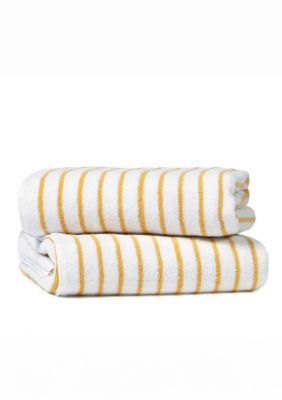 Luxury Inn 2-Pack 100% Cotton Coral Stripe Cabana Beach Towels, Yellow