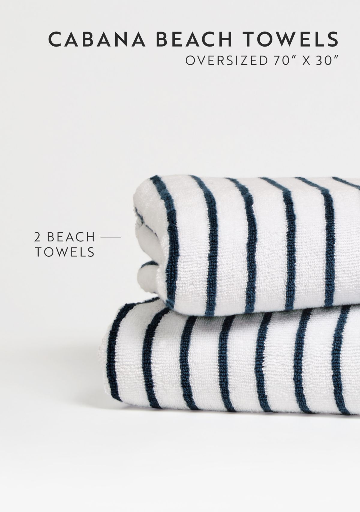 2-Pack 100% Cotton Navy Stripe Cabana Beach Towels