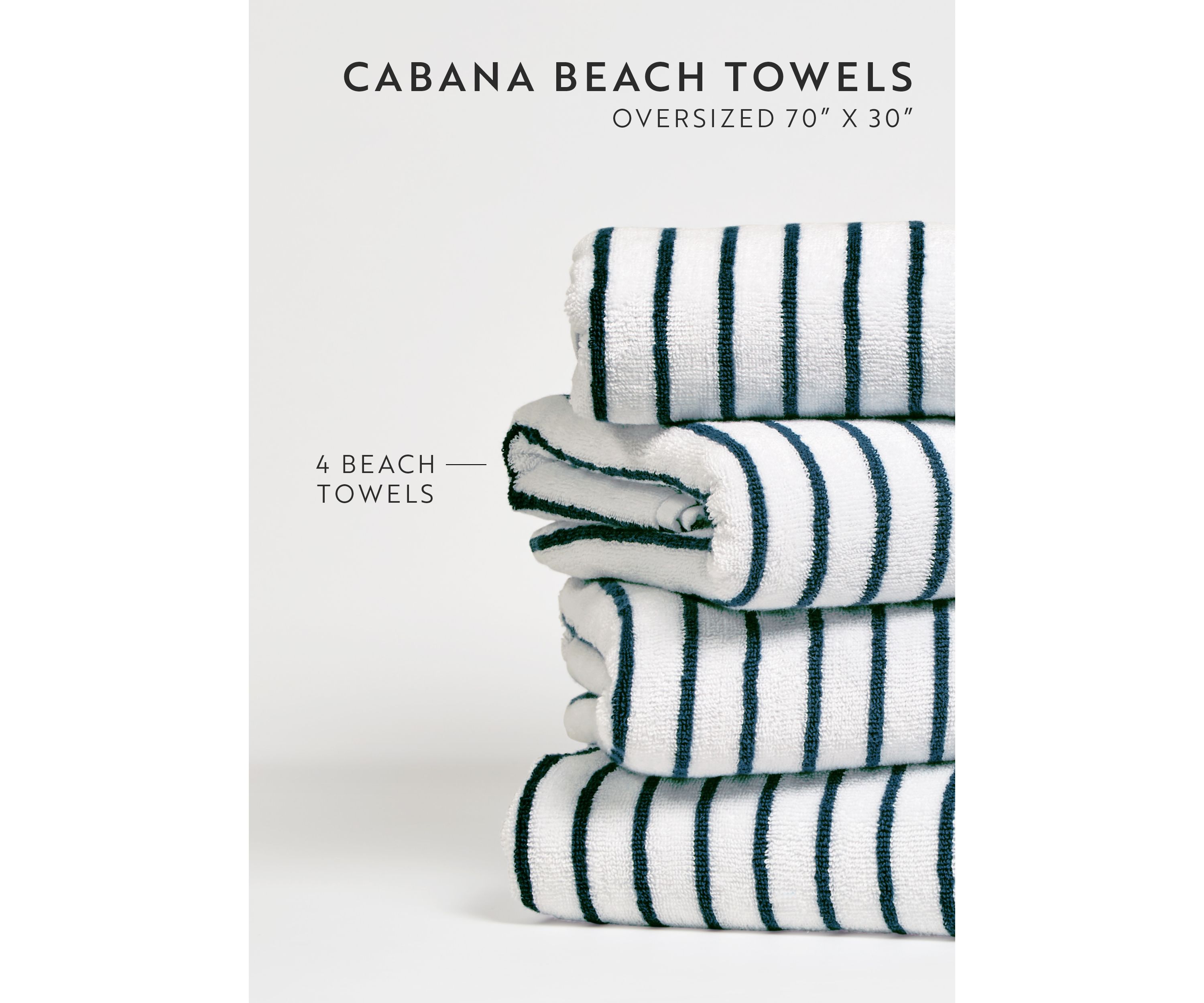 4-Pack Cabana Stripe Beach Pool Towels - 100% Ring Spun Cotton, 30 x 60
