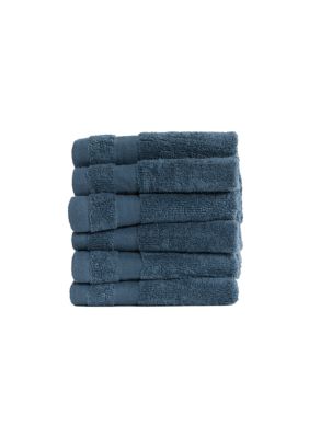 Luxury Inn 100% Cotton Ultra Soft 6-Piece Washcloth Set, Navy Blue