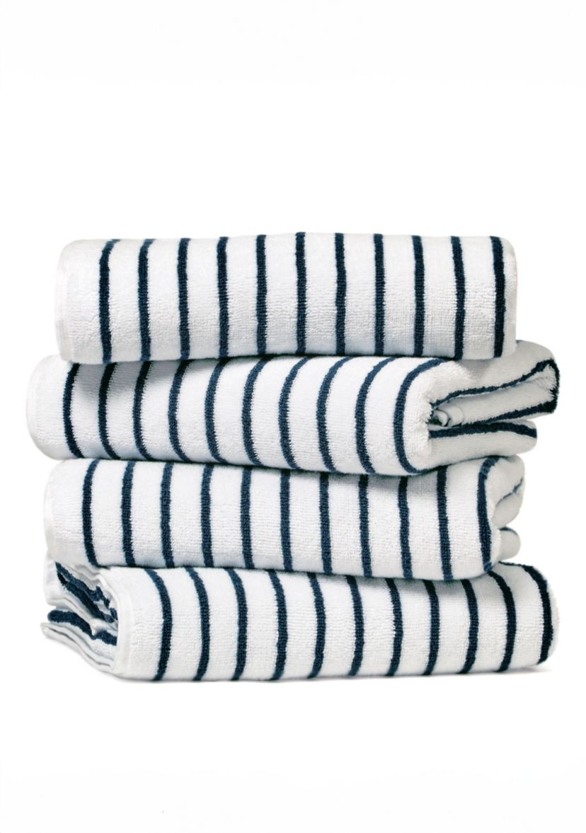 4-Pack 100% Cotton Navy Stripe Cabana Beach Towels