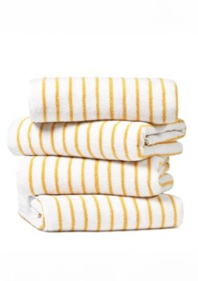 Luxury Inn 4-Pack 100% Cotton Navy Stripe Cabana Beach Towels, Yellow