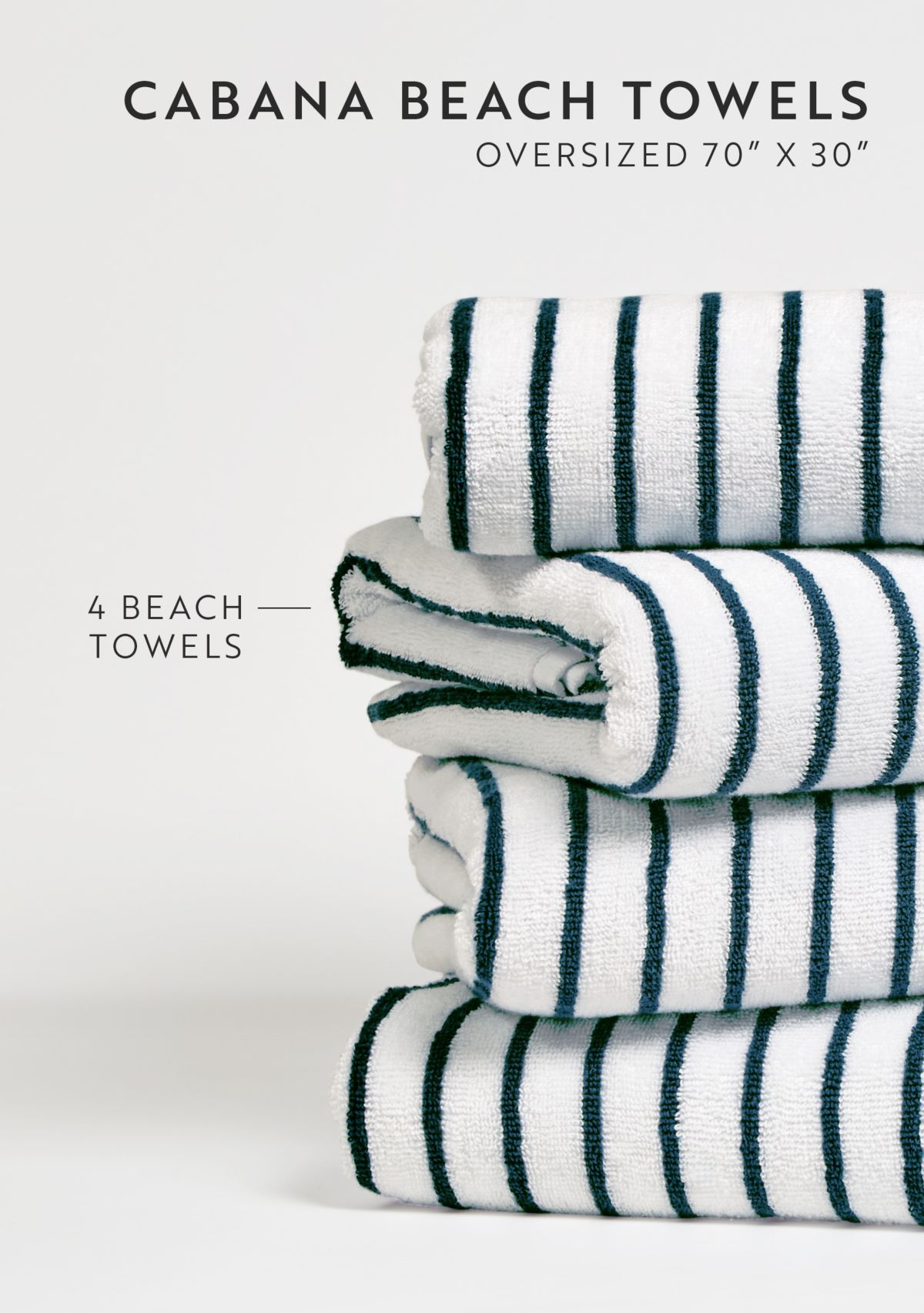 4-Pack 100% Cotton Navy Stripe Cabana Beach Towels