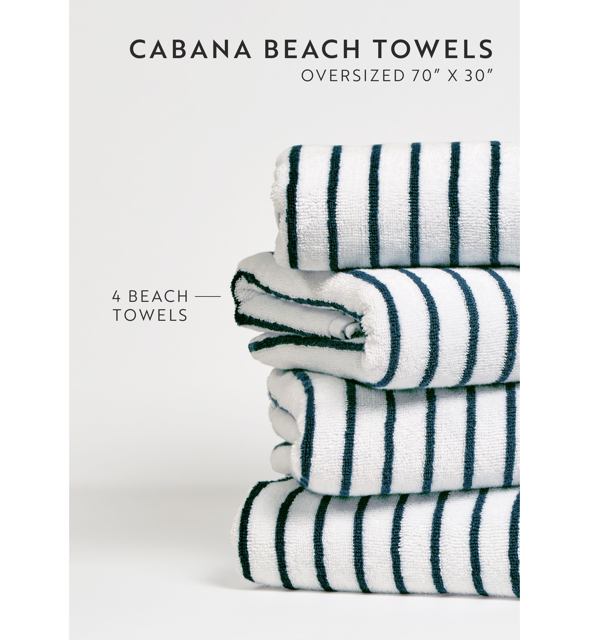 4-Pack 100% Cotton Navy Stripe Cabana Beach Towels