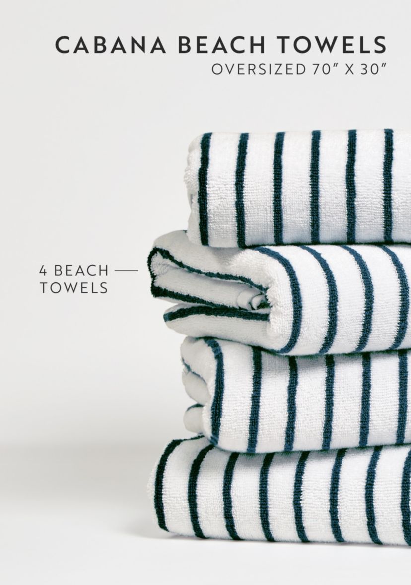 4-Pack 100% Cotton Navy Stripe Cabana Beach Towels