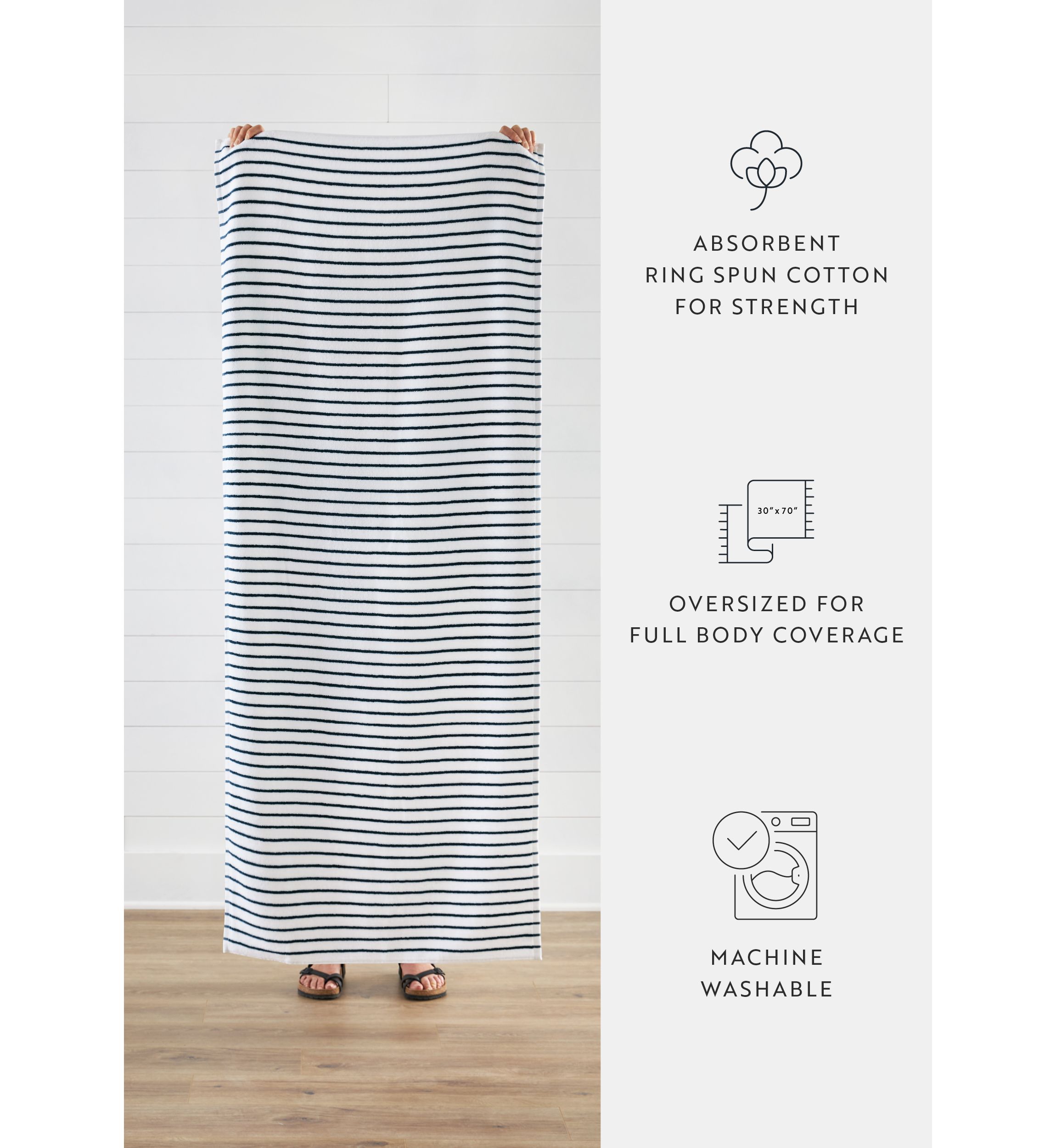 4-Pack 100% Cotton Navy Stripe Cabana Beach Towels