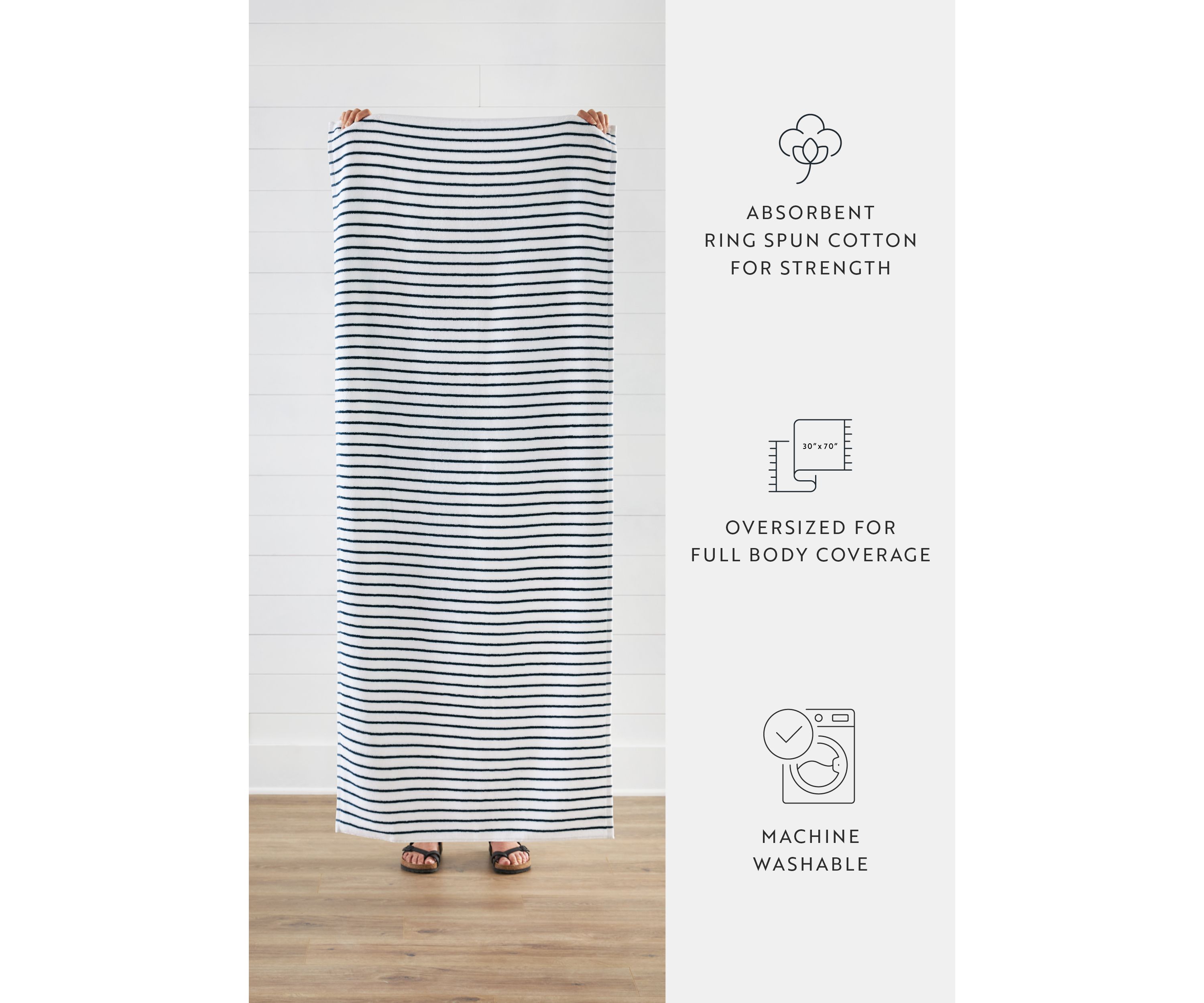 4-Pack 100% Cotton Navy Stripe Cabana Beach Towels