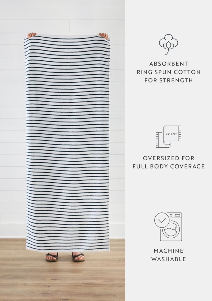 4-Pack 100% Cotton Navy Stripe Cabana Beach Towels