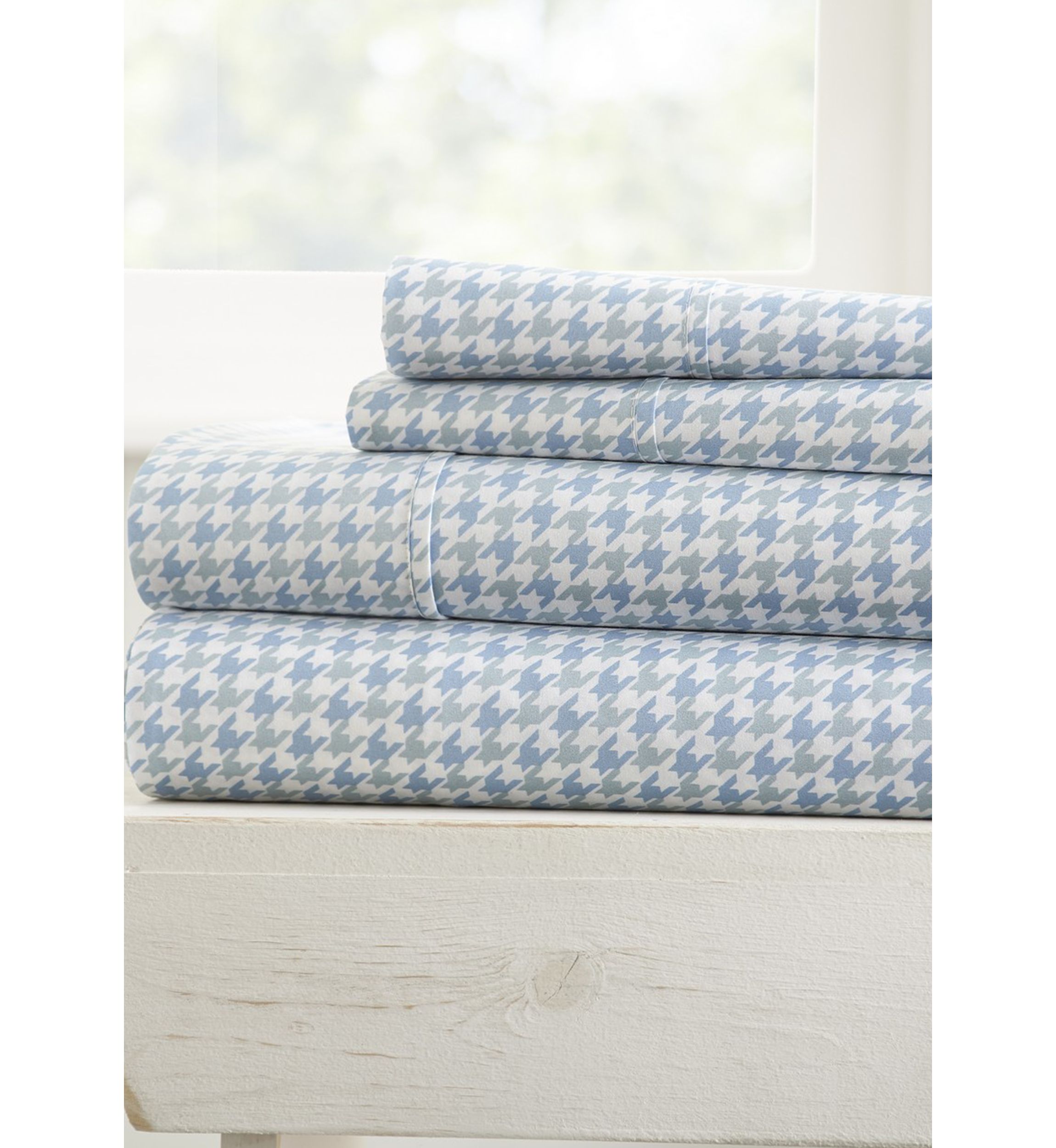 Ultra Soft Hounds Tooth Pattern 4 Piece Bed Sheet Set