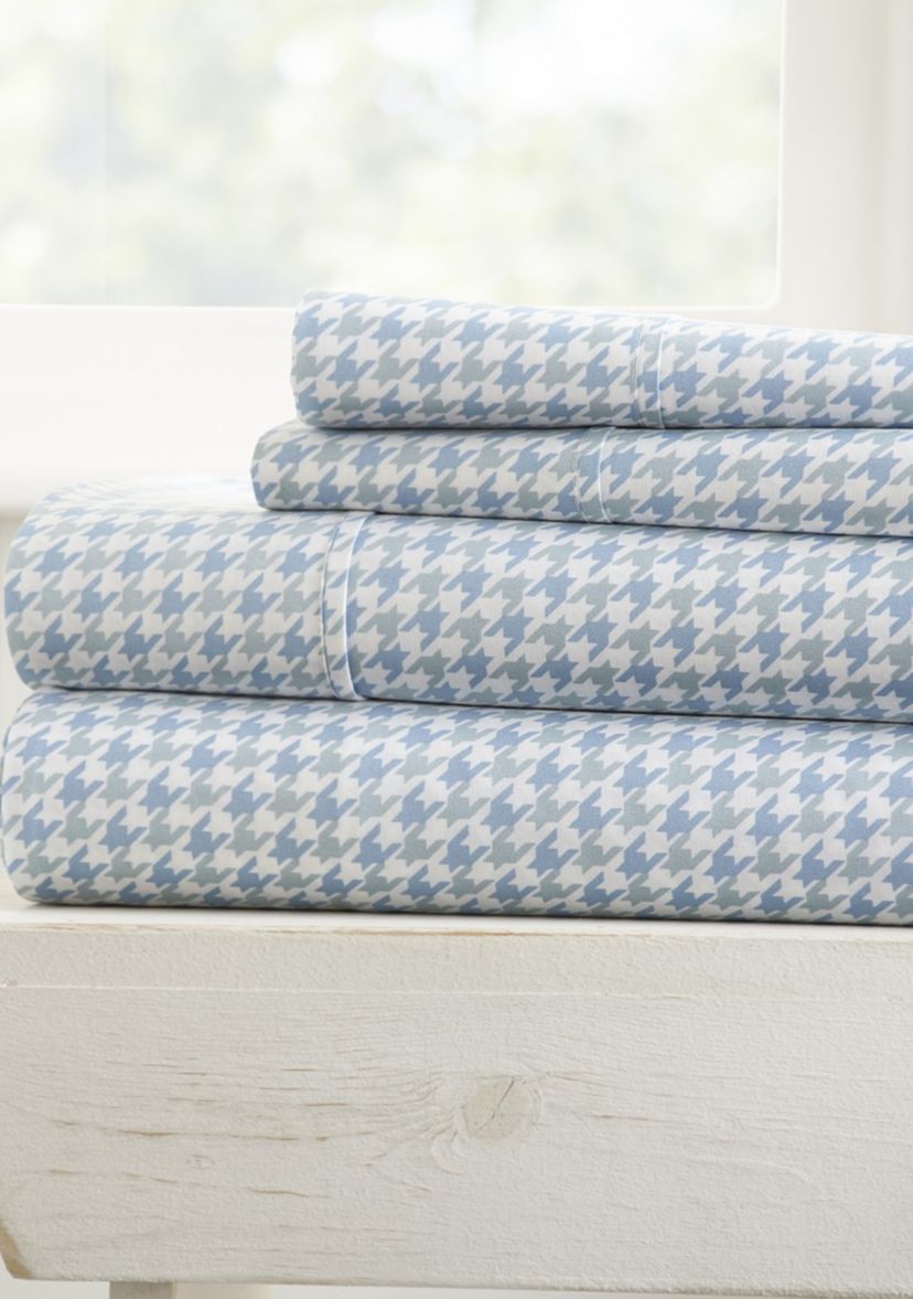 Ultra Soft Hounds Tooth Pattern 4 Piece Bed Sheet Set