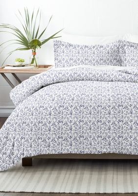 Luxury Inn Premium Ultra Soft Burst of Vines Print Duvet Cover Set, Navy Blue, King/California King