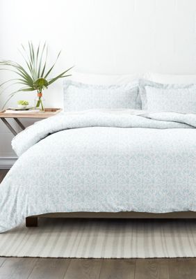 Luxury Inn Premium Ultra Soft Burst of Vines Print Duvet Cover Set, Light Blue, King/California King
