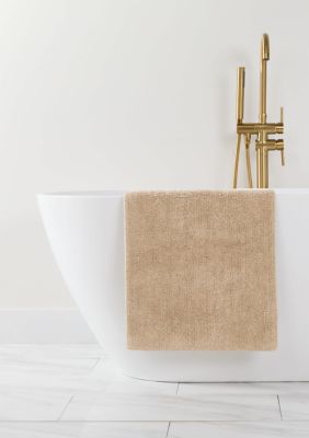 Luxury Inn 100% Cotton Reversible Solid Bath Mat, Tan, 21 x 34