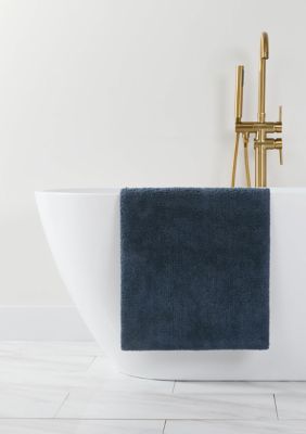 Luxury Inn 100% Cotton Reversible Solid Bath Mat, Navy Blue, 21 x 34