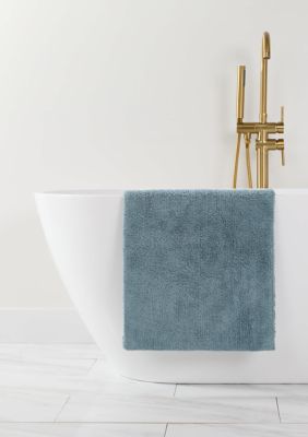 Luxury Inn 100% Cotton Reversible Solid Bath Mat, Light Blue, 21 x 34