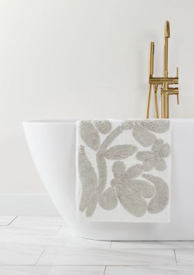 Luxury Inn 100% Cotton Floral Patterned Bath Mat, Gray, 21 x 34