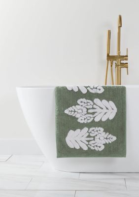 Luxury Inn 100% Cotton Floral Patterned Bath Mat, Sage, 17 x 24
