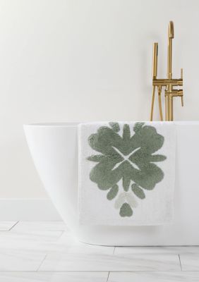 Luxury Inn 100% Cotton Floral Patterned Bath Mat, Sage, 21 x 34