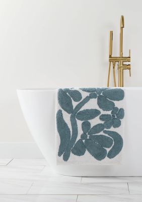 Luxury Inn 100% Cotton Floral Patterned Bath Mat, Light Blue, 21 x 34